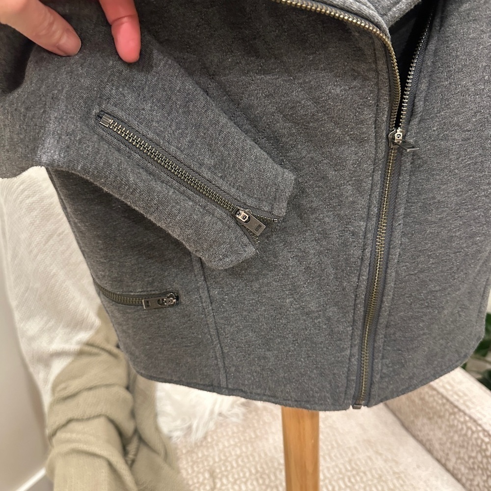 Athleta Gray Moto Zip Jacket Size Small Cropped Fitted - Picture 4 of 5